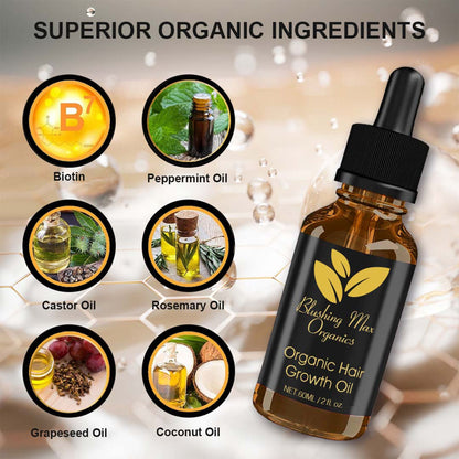 Blushing Max Organics Castor Oil, Rosemary Oil, Peppermint Oil, Coconut Oil, Ginger Oil & Biotin Hair Growth Oil with Jojoba Oil