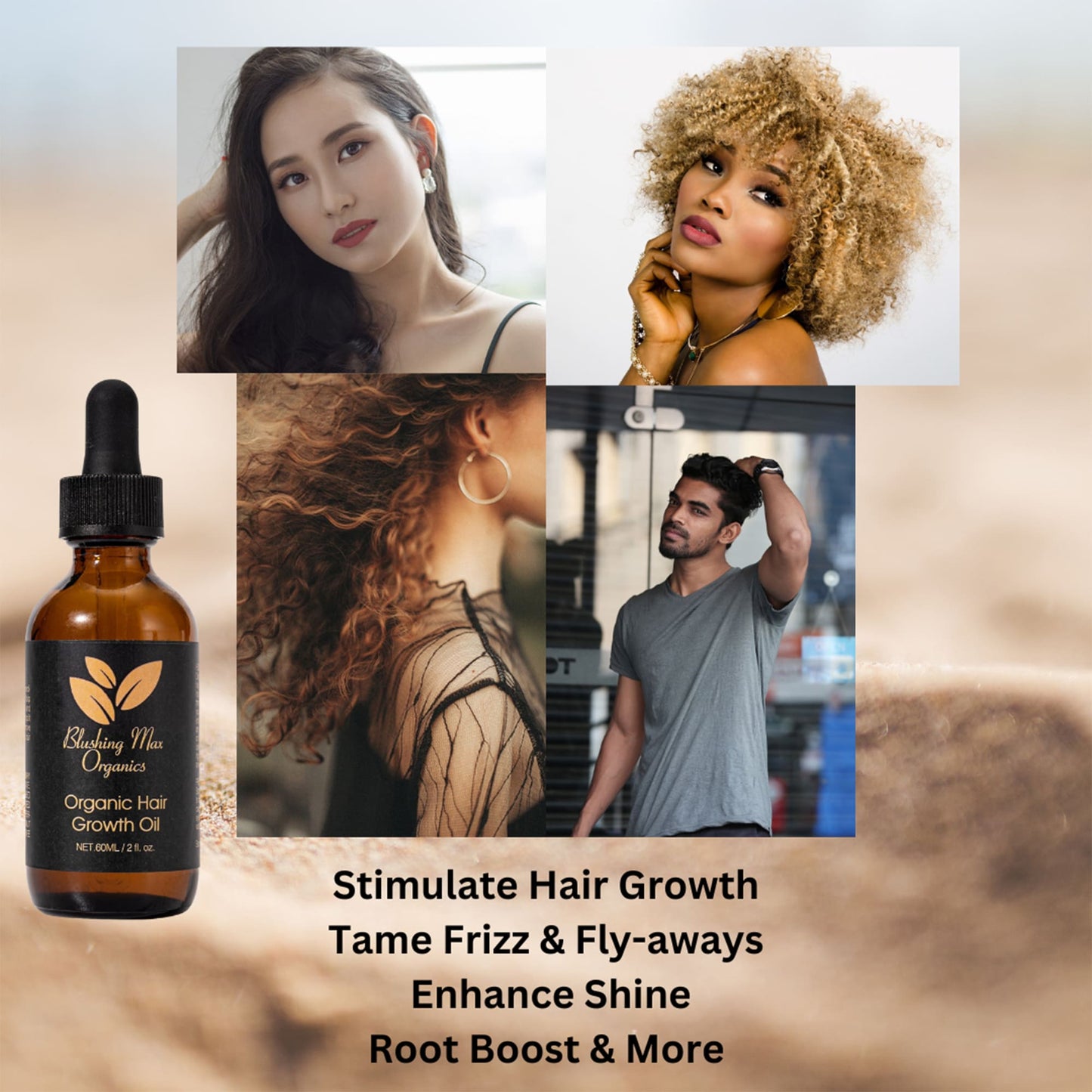 Blushing Max Organics Castor Oil, Rosemary Oil, Peppermint Oil, Coconut Oil, Ginger Oil & Biotin Hair Growth Oil with Jojoba Oil